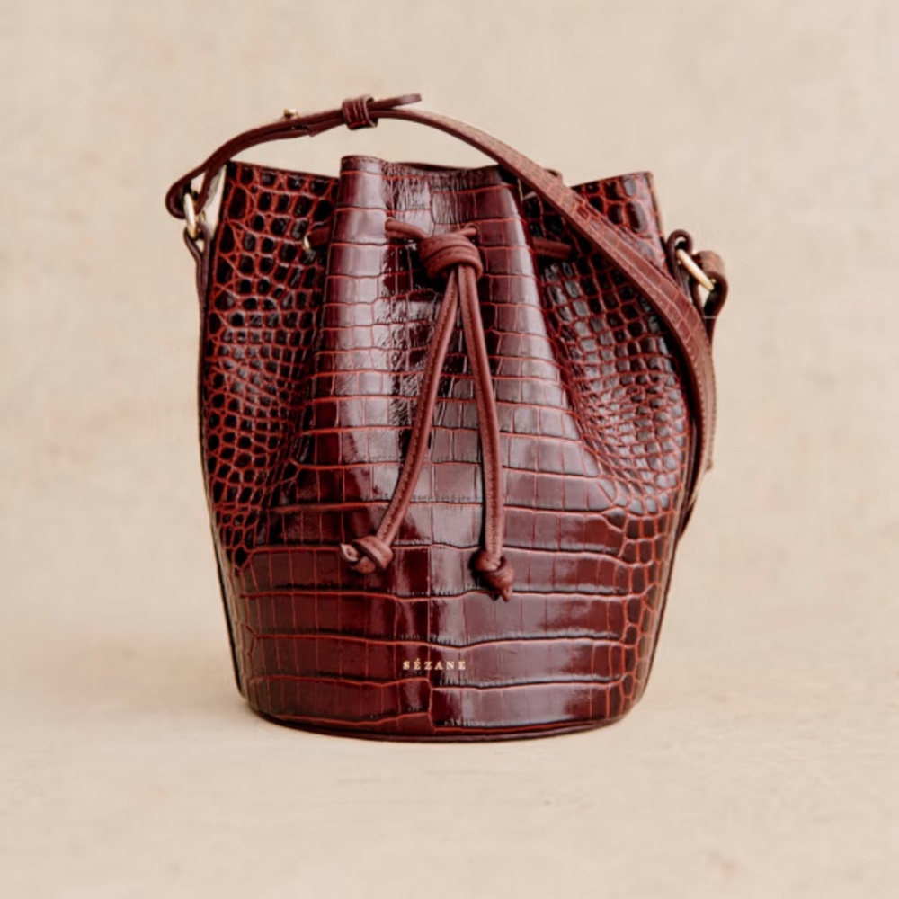 Sezane farrow mini bag - chocolate croco print